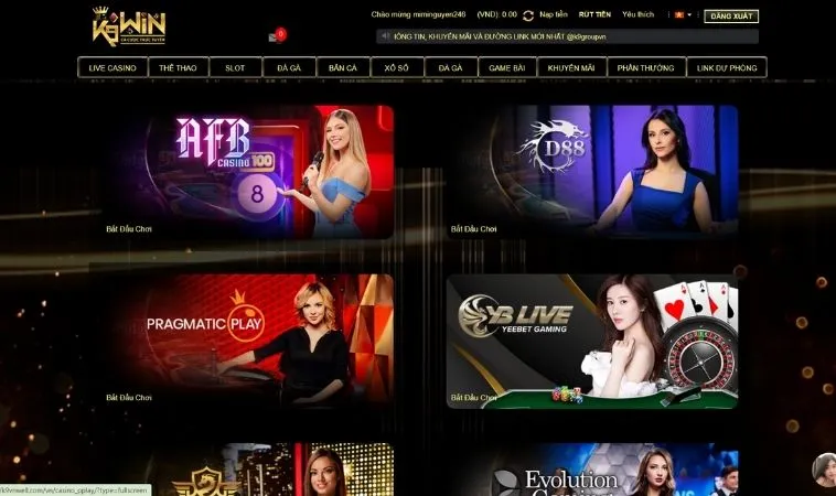 Sảnh Casino Online K9WIN thiết kế giao diện đẹp, chuyên nghiệp