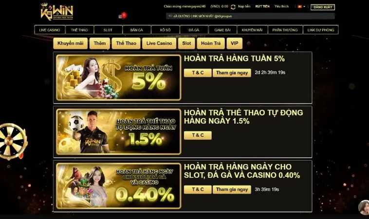 Hoàn Trả Không Giới Hạn K9Win Tăng Cơ Hội Thắng Lớn Cho Người Chơi 2 Các chương trình khuyến mãi hoàn trả không giới hạn K9Win